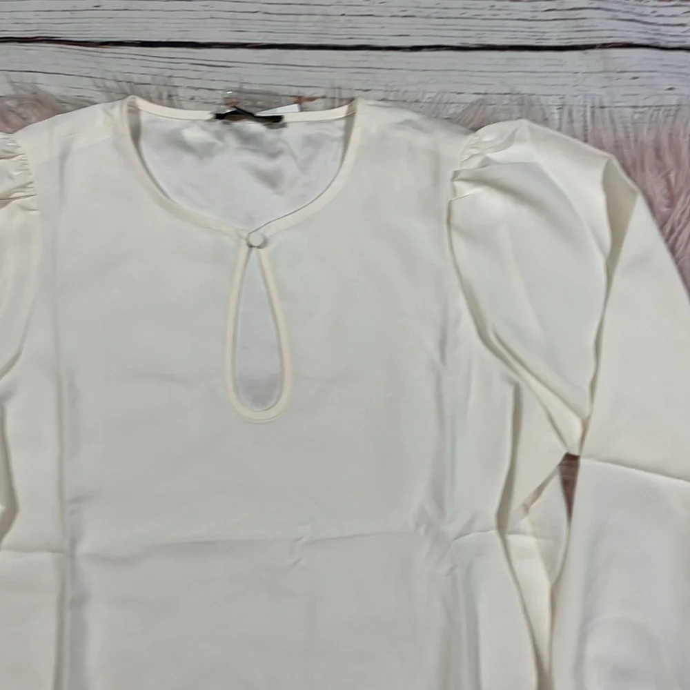 NWT J. Crew Puff-Sleeve Satin-Back Crepe Top Ivory Petite